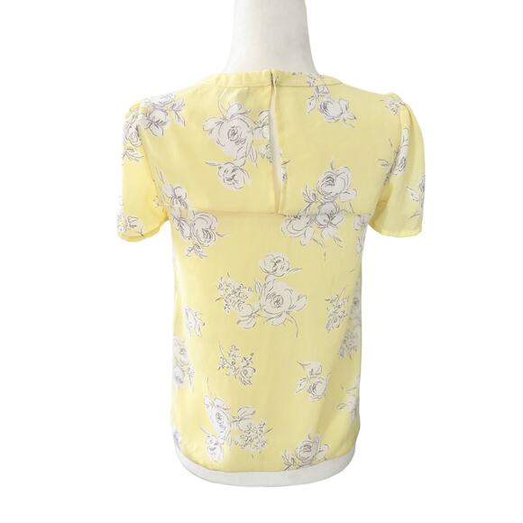 Elle Womens Yellow and Grey Floral Short Sleeve Ruffled Blouse Size XS - Picture 4 of 13
